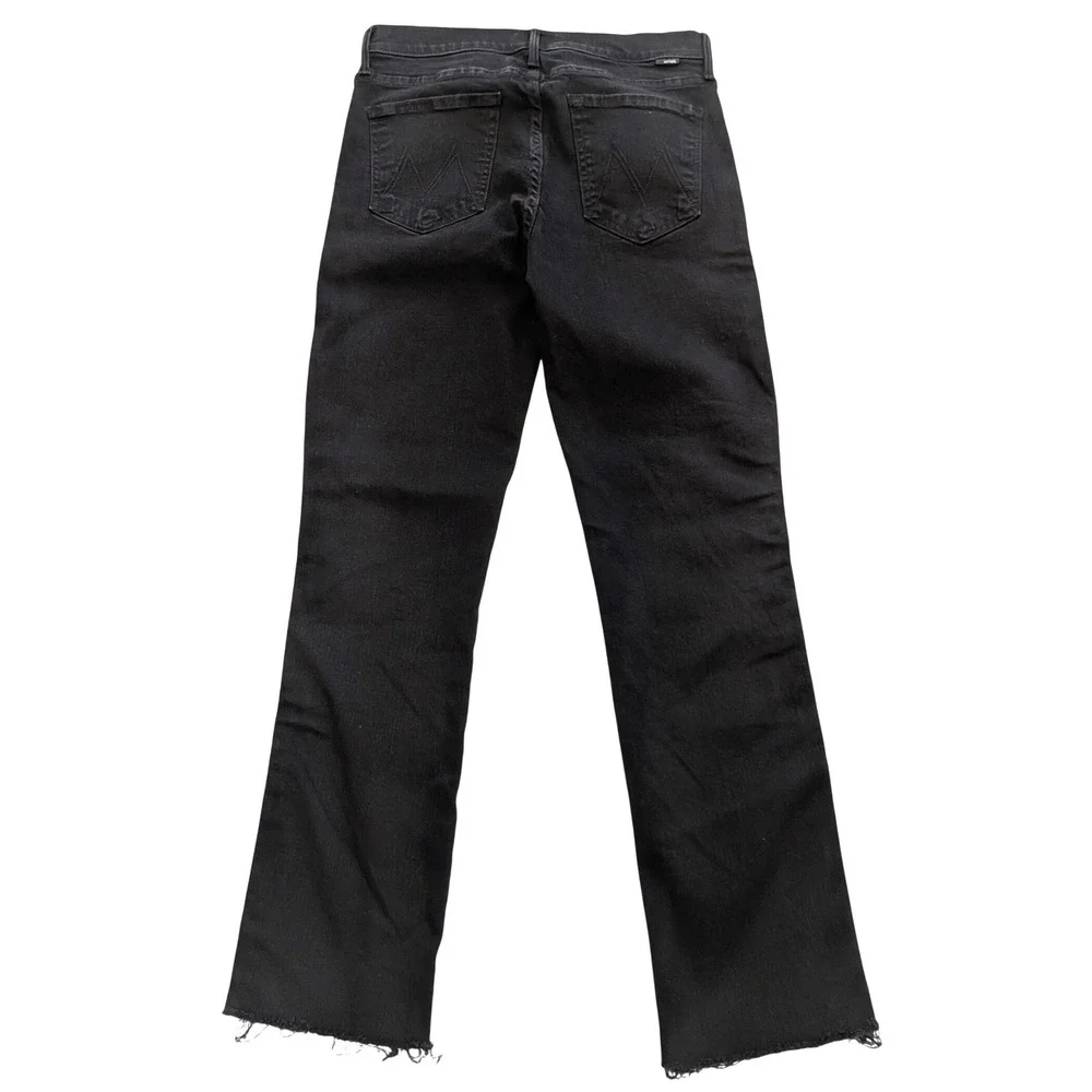 $238 MOTHER Rascal Ankle Fray Blk Beaded Stripe Raw Hem Jeans 28 HiRise Straight